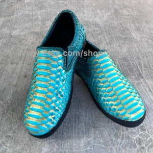 Green Gold Python Leather Slip-On Sneakers