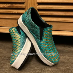 Green Gold Python Leather Slip-On Sneakers