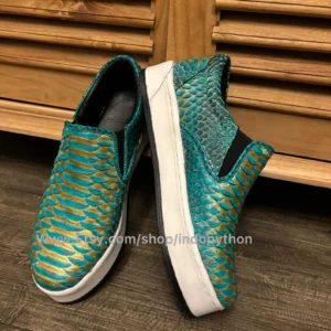 Green Gold Python Leather Slip-On Sneakers