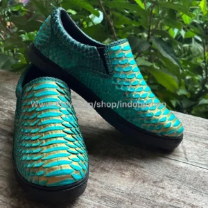 Green Gold Python Leather Slip-On Sneakers