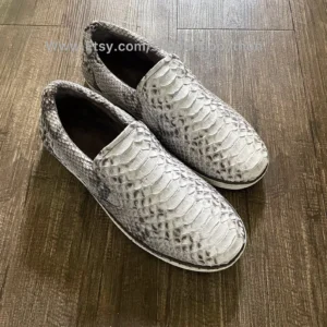 Handmade Grey Python Leather Slip-On Sneakers 1
