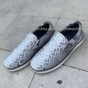Handmade Grey Python Leather Slip-On Sneakers 1