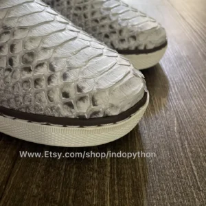 Handmade Grey Python Leather Slip-On Sneakers 1