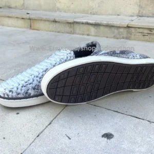 Handmade Grey Python Leather Slip-On Sneakers 1
