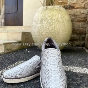 Handmade Grey Python Leather Slip-On Sneakers 1