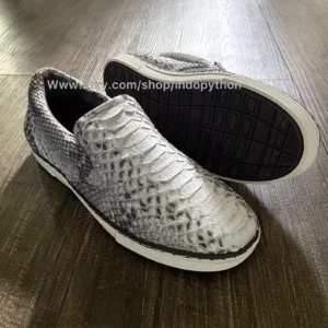 Handmade Grey Python Leather Slip-On Sneakers 1
