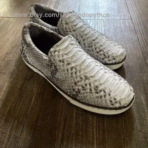 Handmade Grey Python Leather Slip-On Sneakers 1