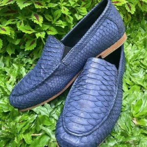 Handmade Navy Blue Python Leather Loafers | IndoPython