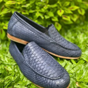 Handmade Navy Blue Python Leather Loafers | IndoPython