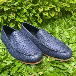 Handmade Navy Blue Python Leather Loafers | IndoPython