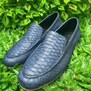 Handmade Navy Blue Python Leather Loafers | IndoPython