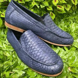 Handmade Navy Blue Python Leather Loafers | IndoPython