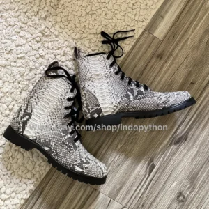 Black Python Leather Combat Boots
