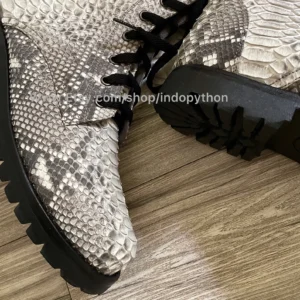 Black Python Leather Combat Boots