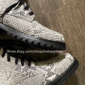 Black Python Leather Combat Boots