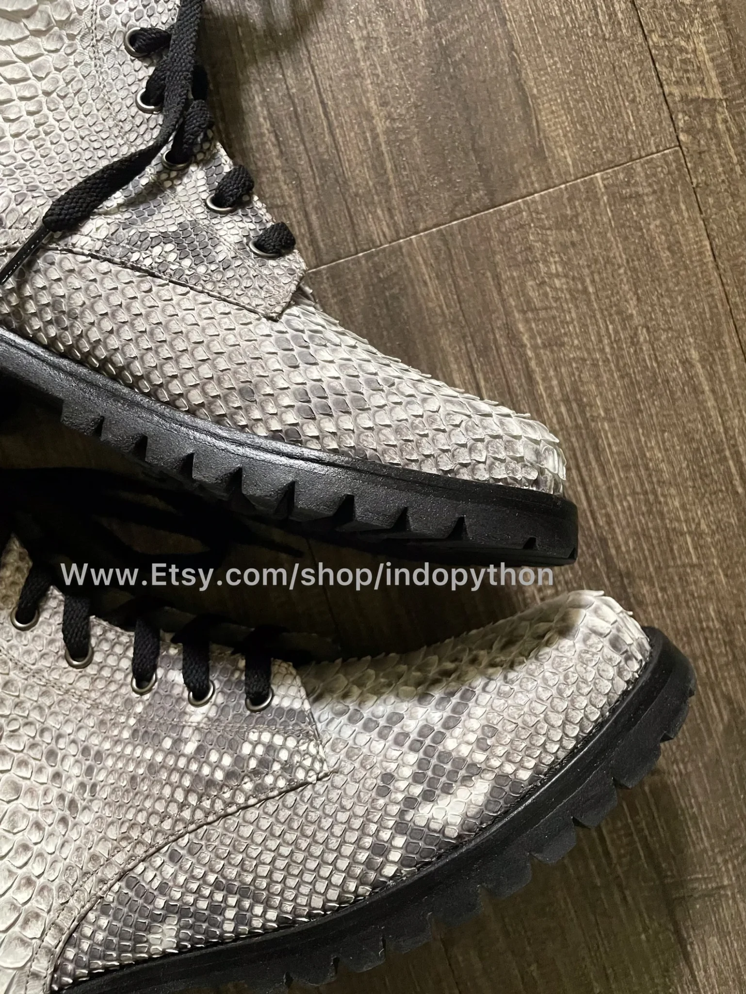 Black Python Leather Combat Boots