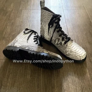 Black Python Leather Combat Boots