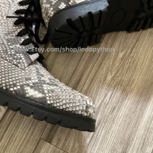 Black Python Leather Combat Boots