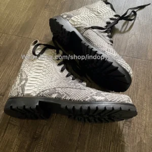 Black Python Leather Combat Boots