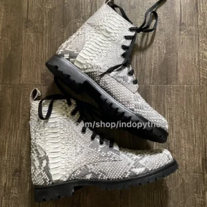 Black Python Leather Combat Boots