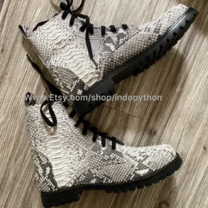 Black Python Leather Combat Boots