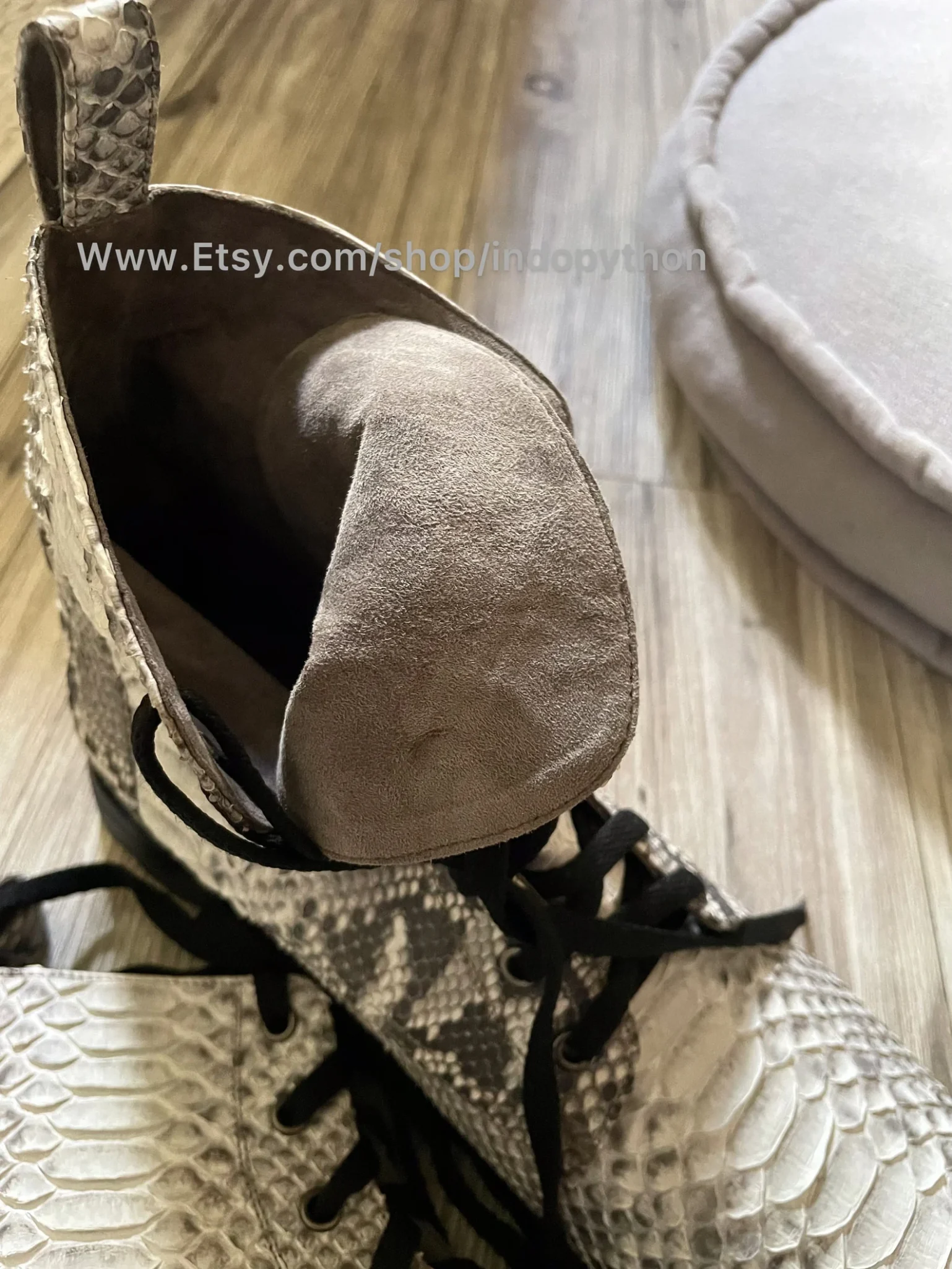 Black Python Leather Combat Boots