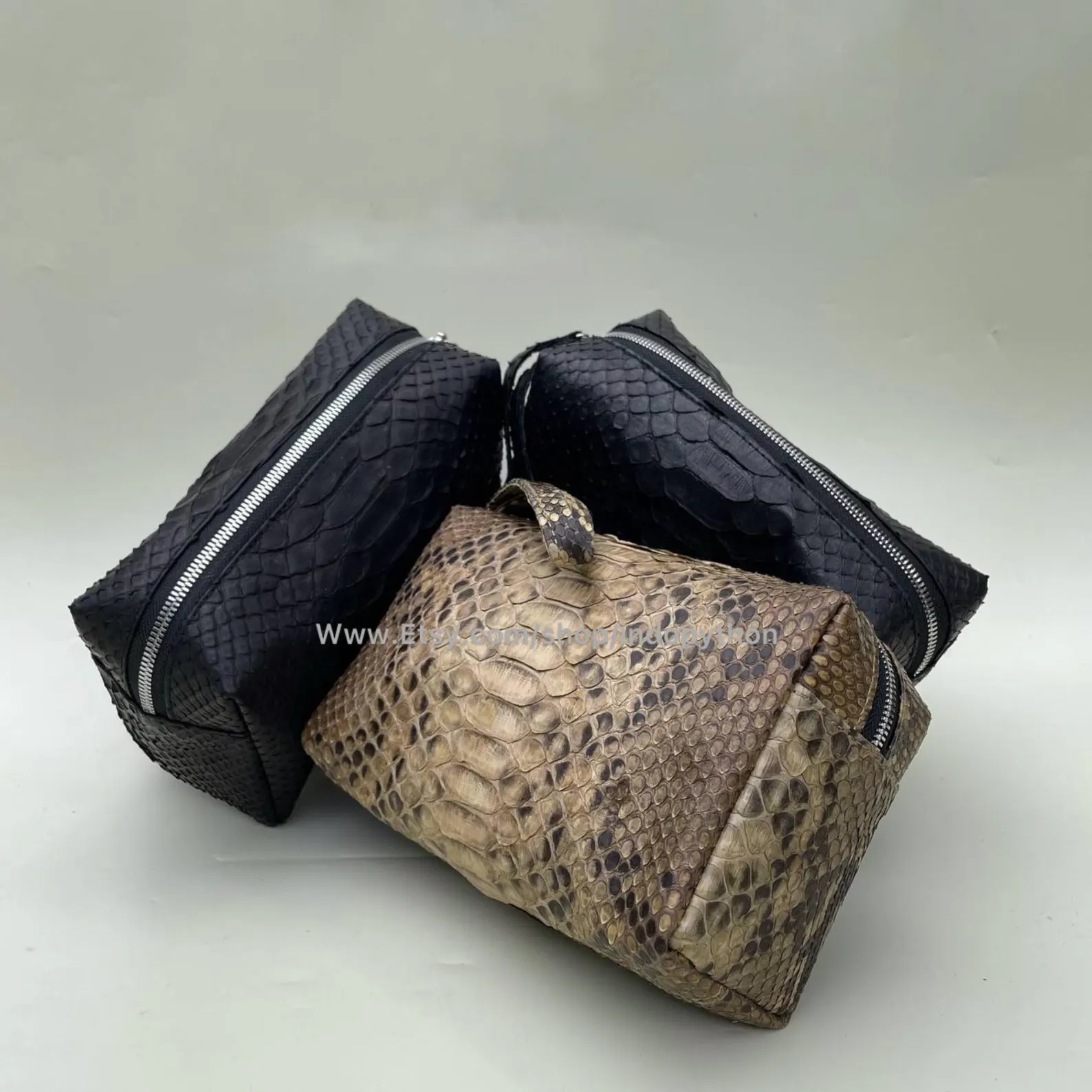 Python Leather Cosmetic Pouch
