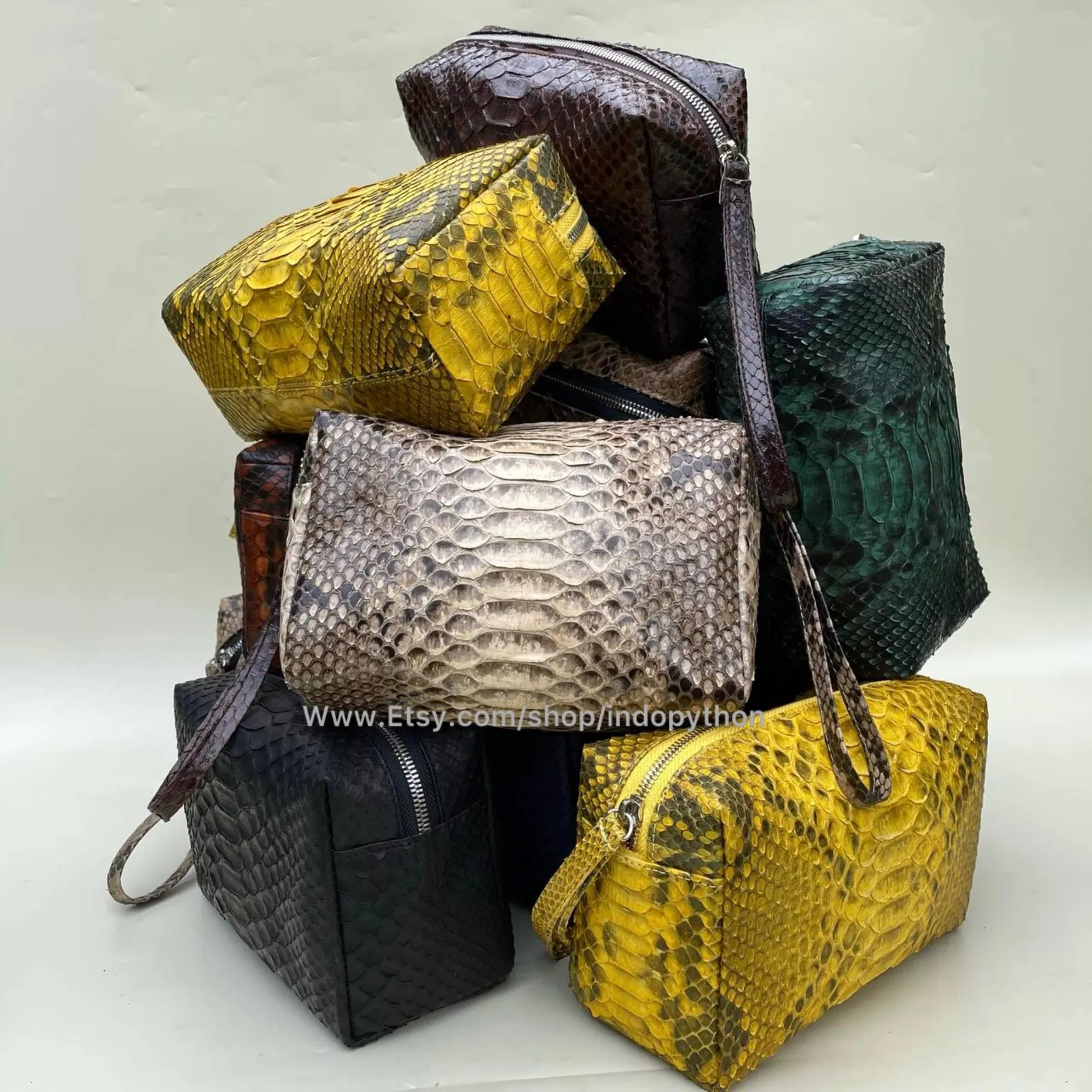Python Leather Cosmetic Pouch