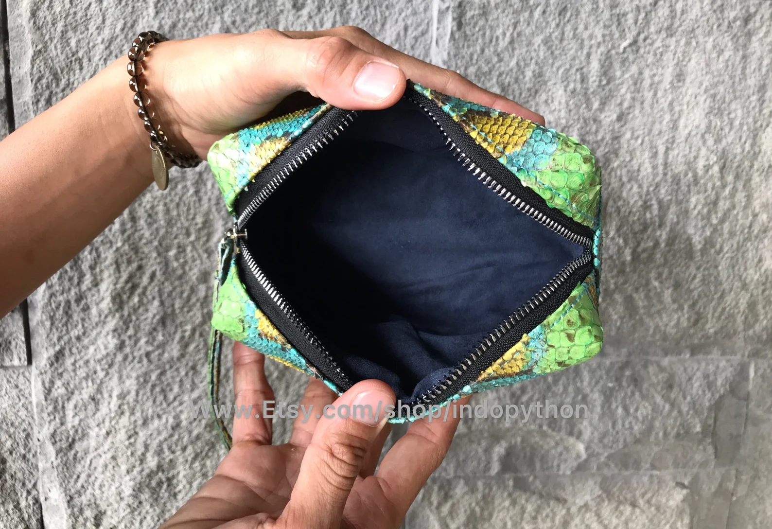 Python Leather Cosmetic Pouch