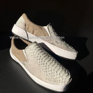 White Python Leather Slip-On Sneakers