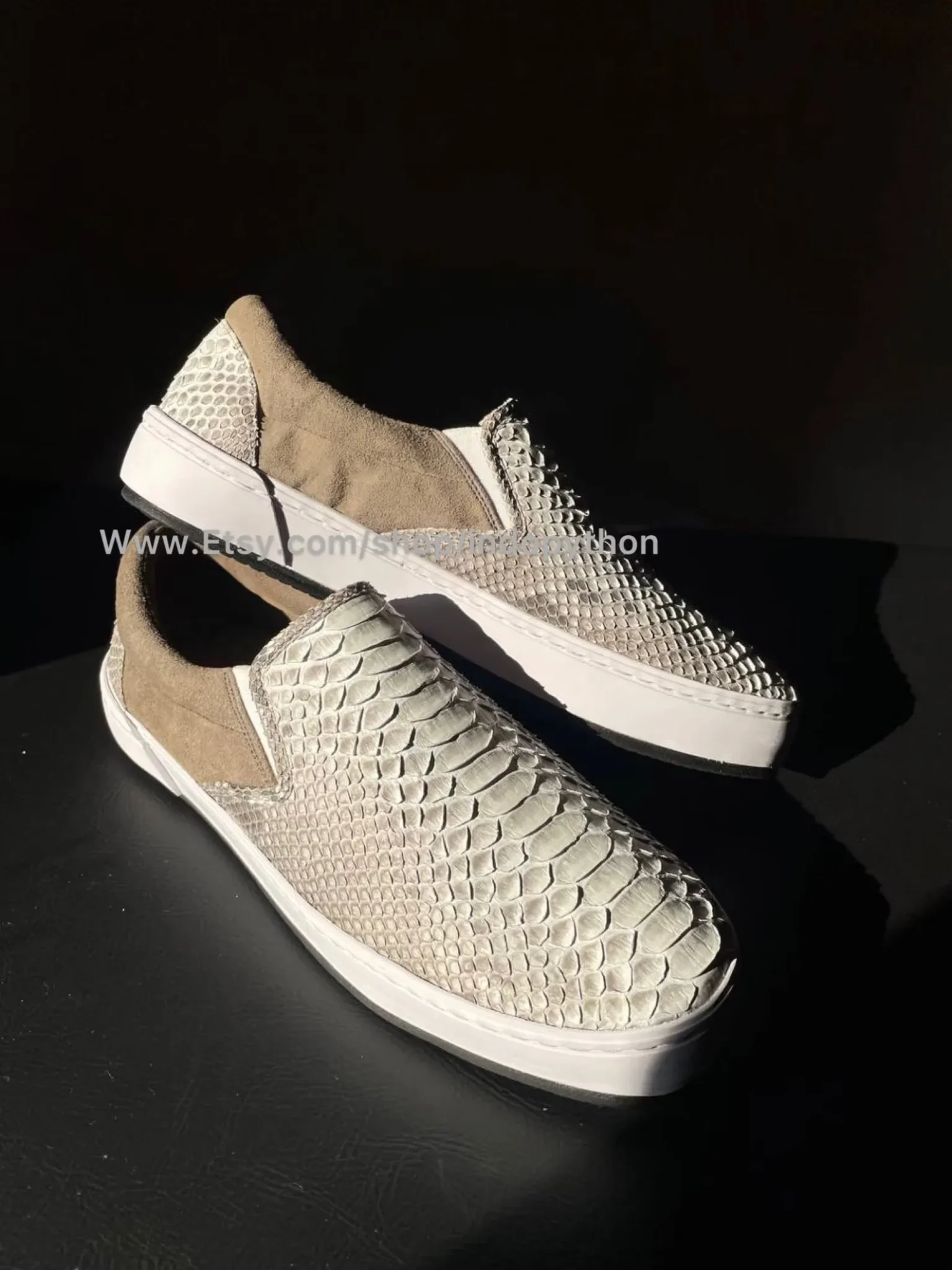 White Python Leather Slip-On Sneakers