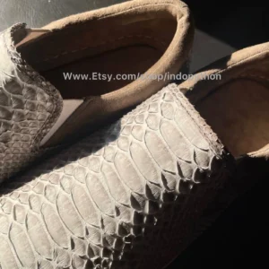 White Python Leather Slip-On Sneakers