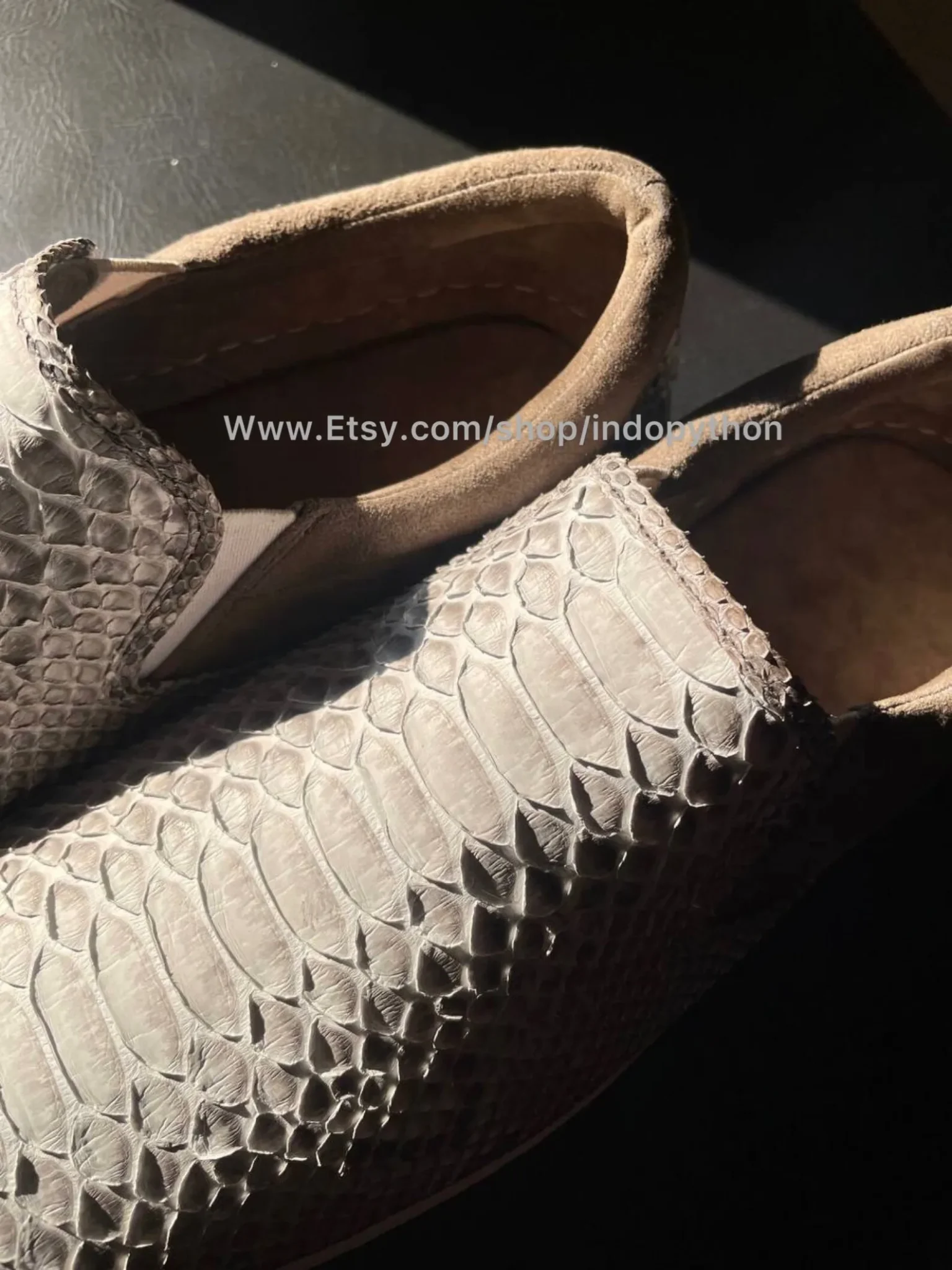 White Python Leather Slip-On Sneakers