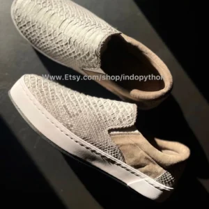 White Python Leather Slip-On Sneakers