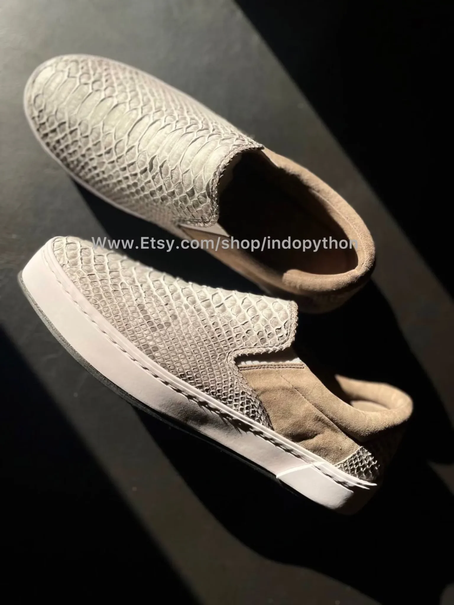 White Python Leather Slip-On Sneakers