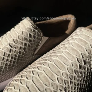 White Python Leather Slip-On Sneakers