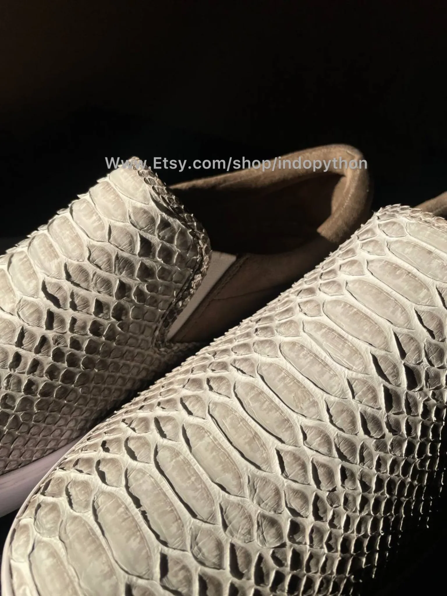 White Python Leather Slip-On Sneakers