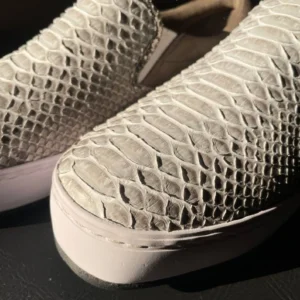 White Python Leather Slip-On Sneakers