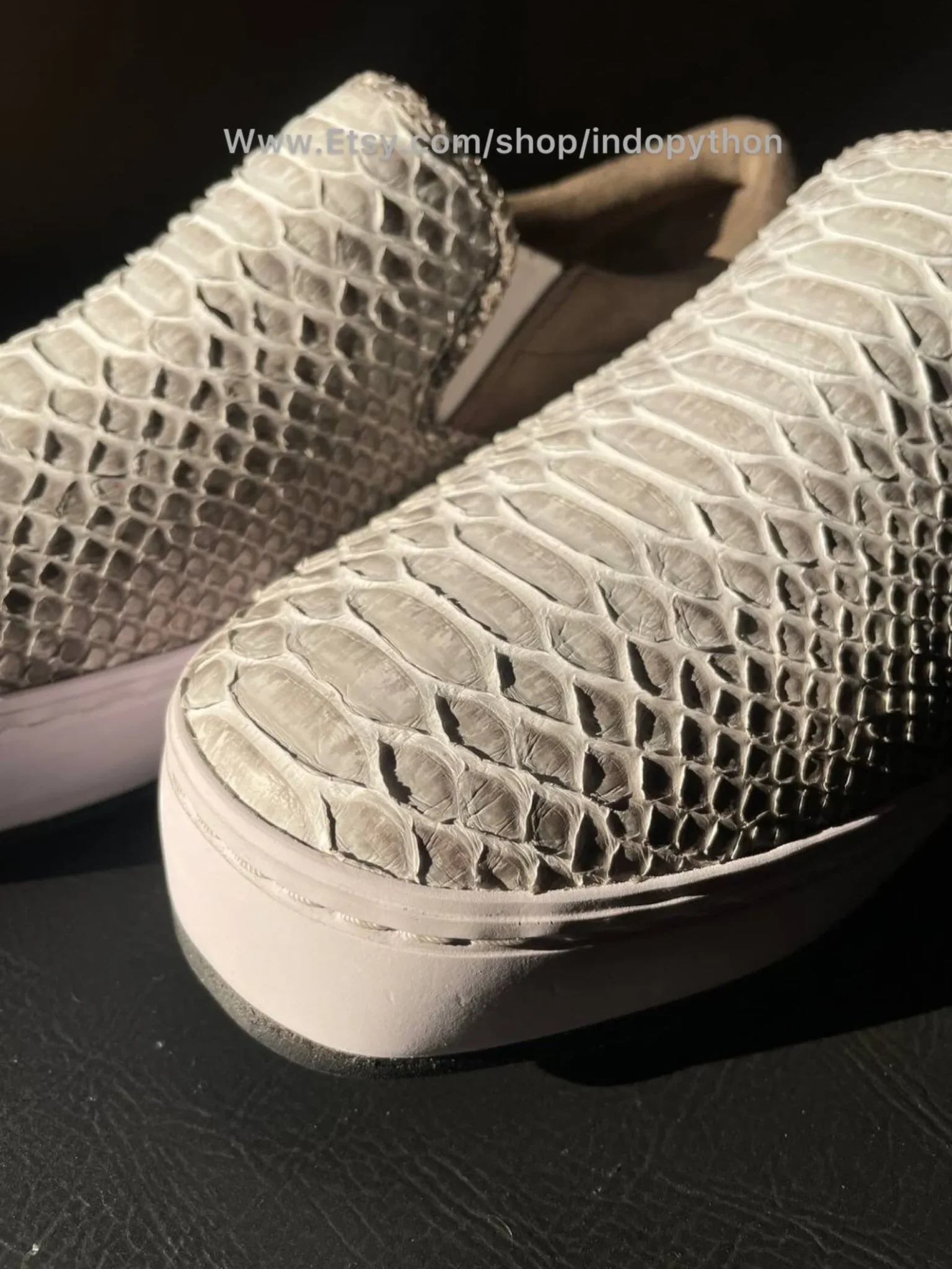 White Python Leather Slip-On Sneakers