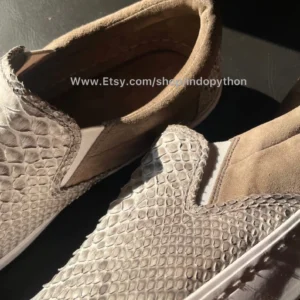 White Python Leather Slip-On Sneakers