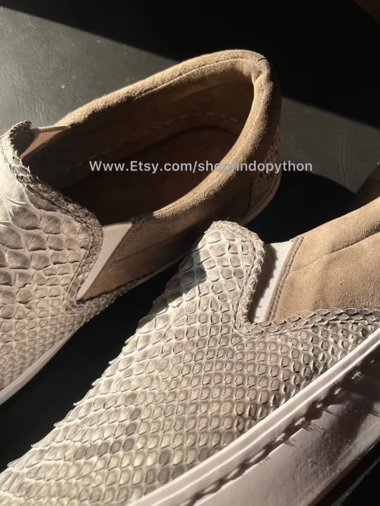 White Python Leather Slip-On Sneakers