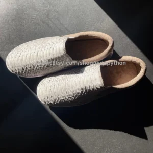 White Python Leather Slip-On Sneakers