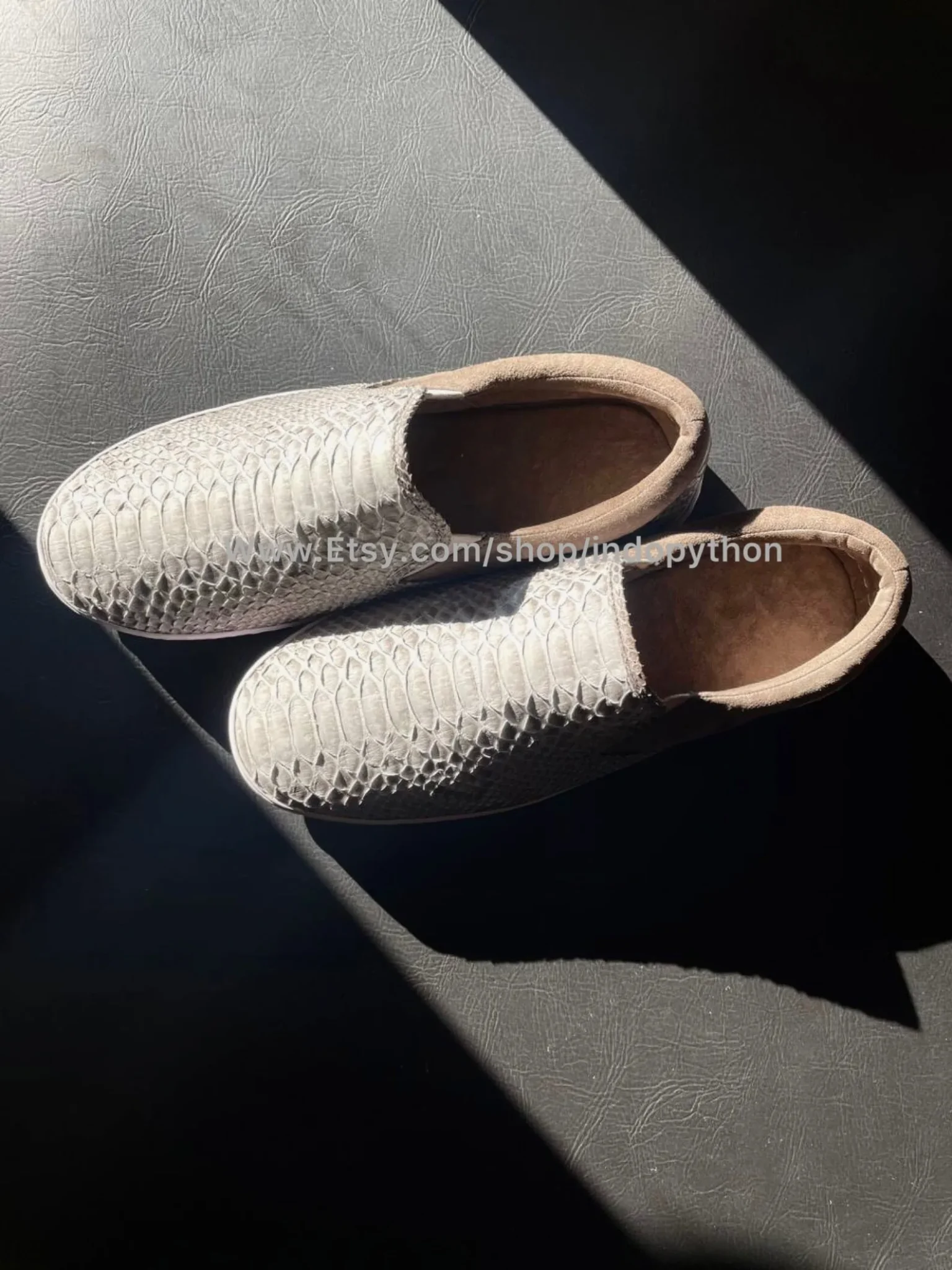 White Python Leather Slip-On Sneakers