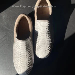 White Python Leather Slip-On Sneakers