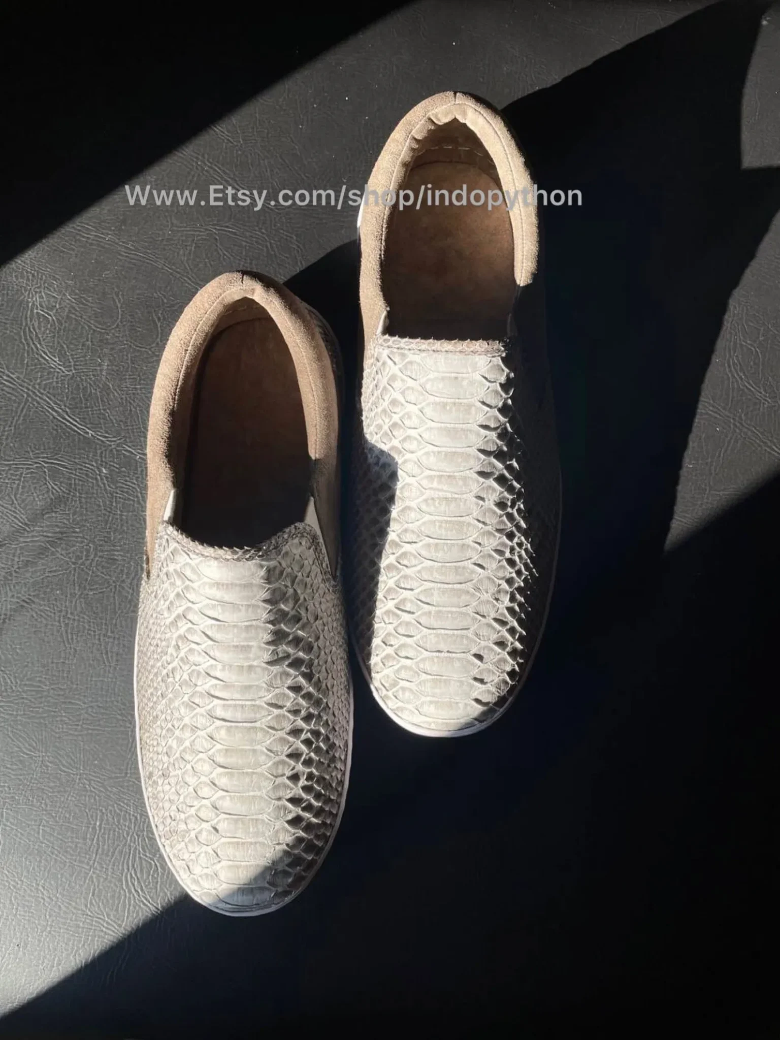 White Python Leather Slip-On Sneakers