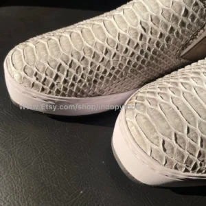 White Python Leather Slip-On Sneakers
