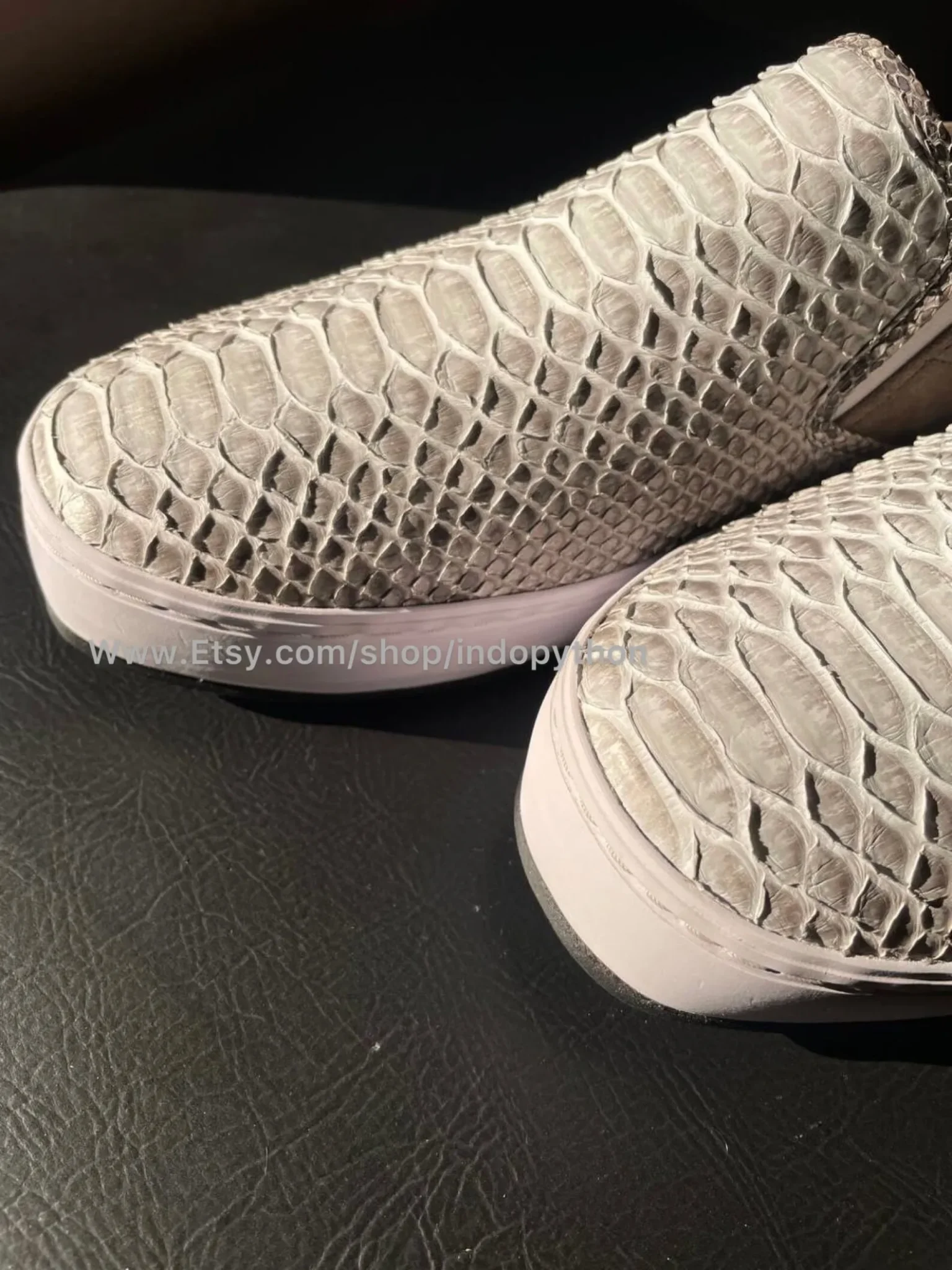 White Python Leather Slip-On Sneakers