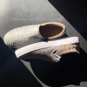 White Python Leather Slip-On Sneakers