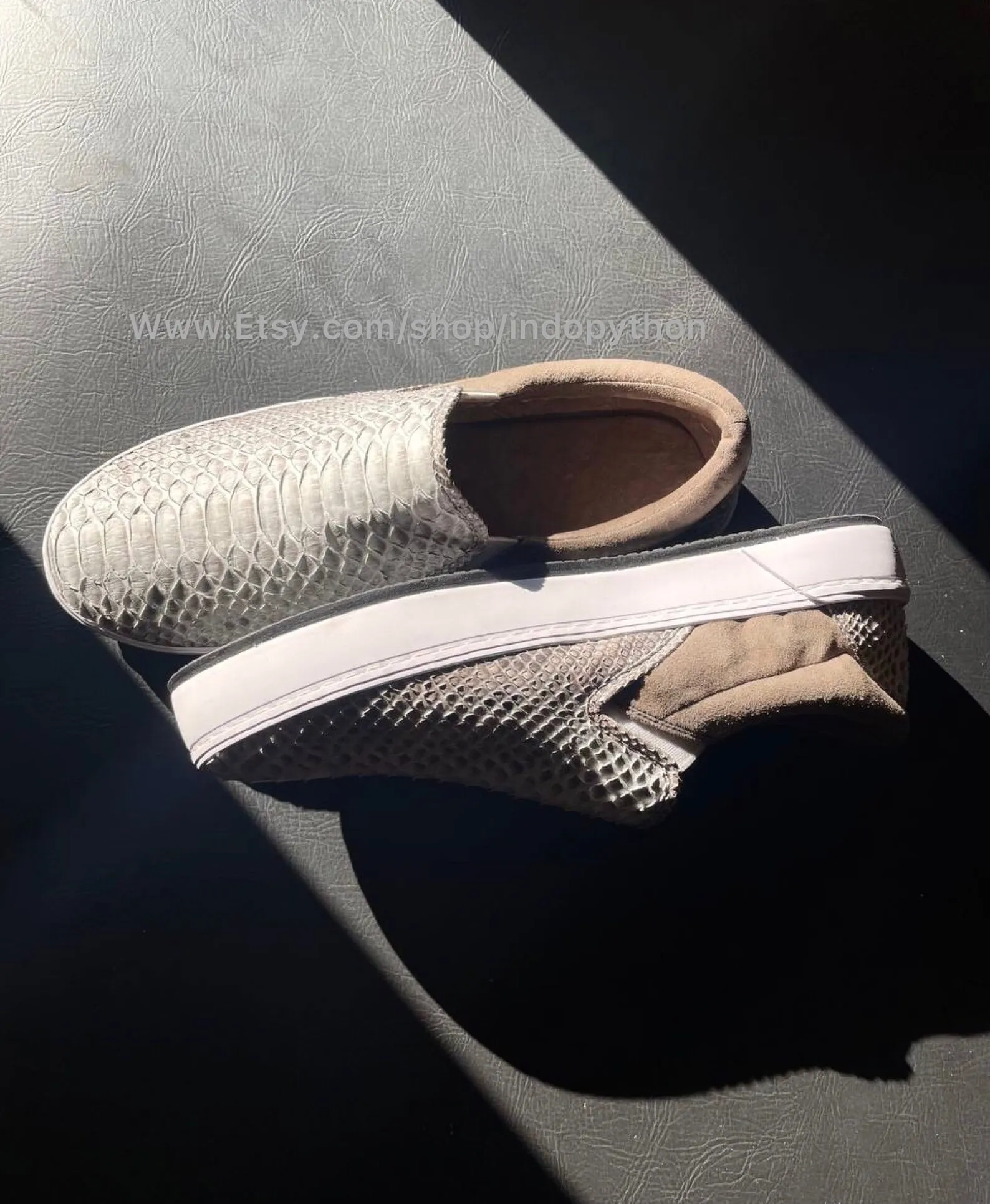 White Python Leather Slip-On Sneakers