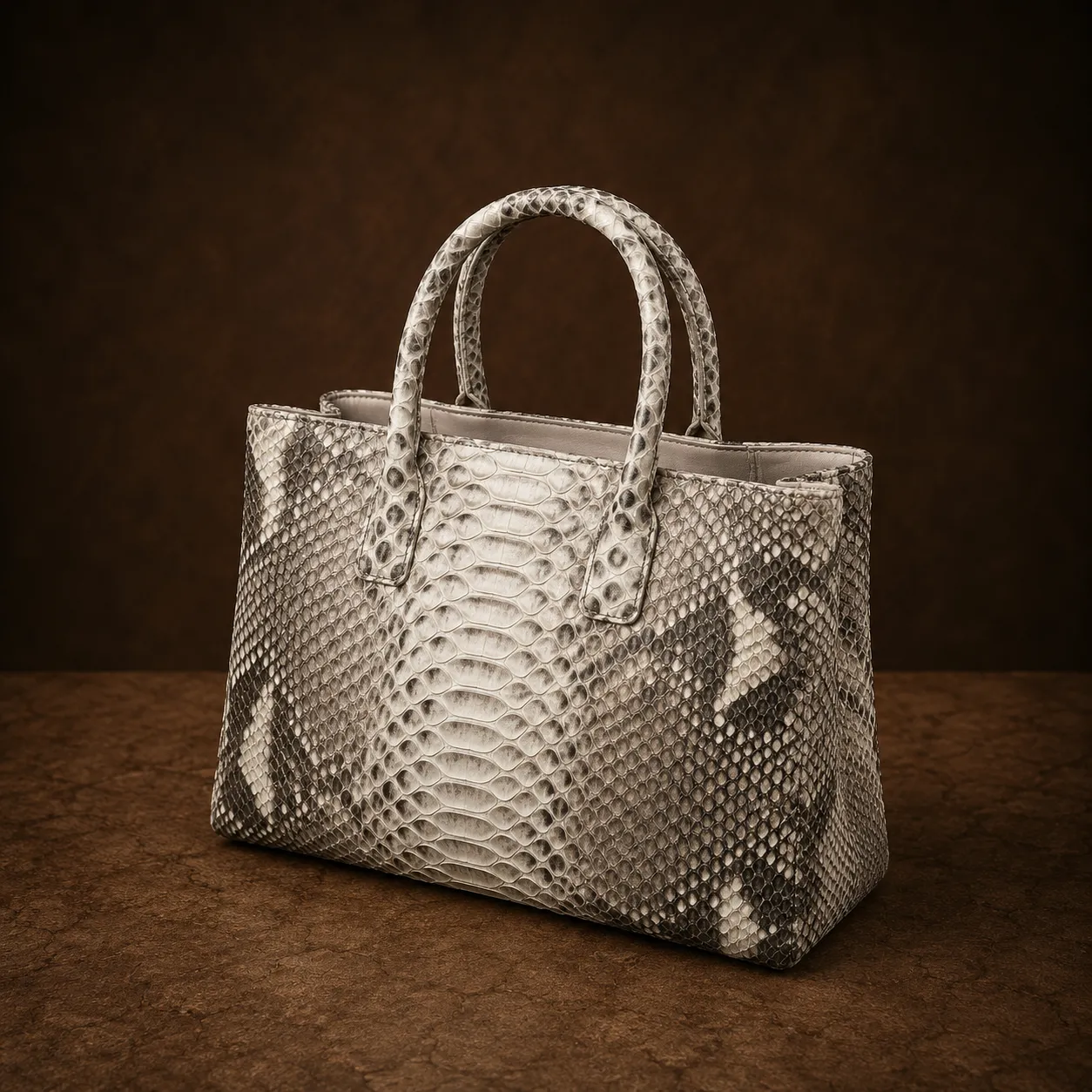 beige snakeskin bag